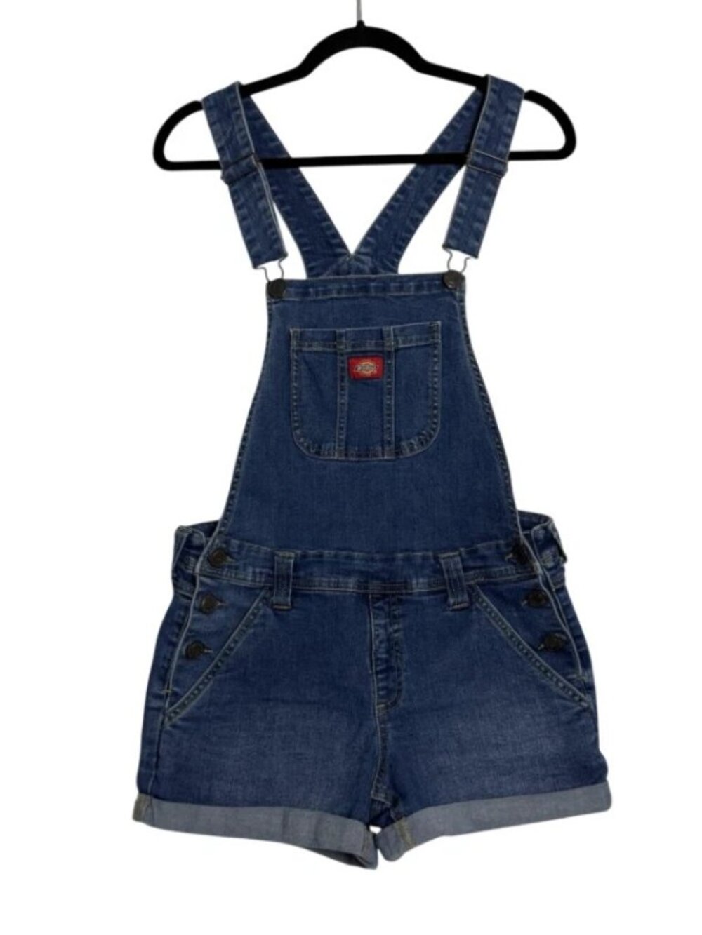 Dickies Womens Denim Jean Work Overall Cuffed Shorts Shortalls Size Medium